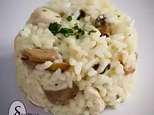 Riz au poulet et aux champignons façon risotto.