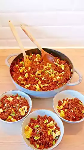 Riz sauté à la sauce soja et omelette