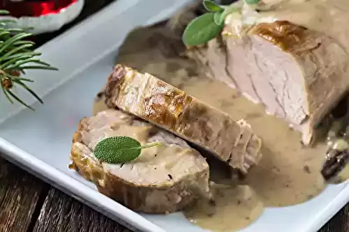 Rôti de porc aux champignons frais sauce moutarde