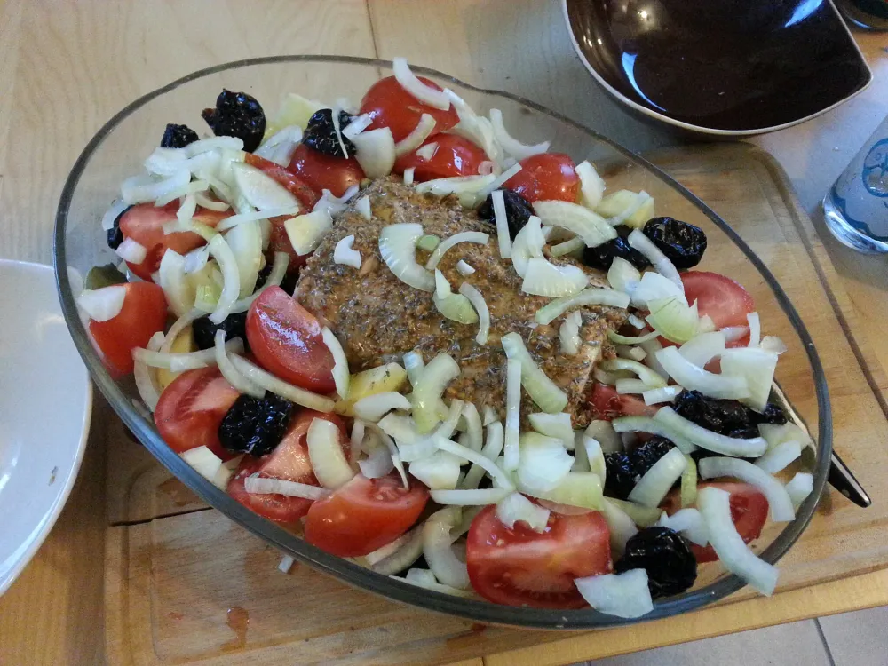 Rôti de porc sucré/salé et ses légumes