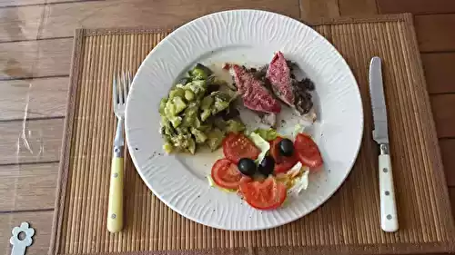 Rougets farcis à l'anchoïade et purée de courgette