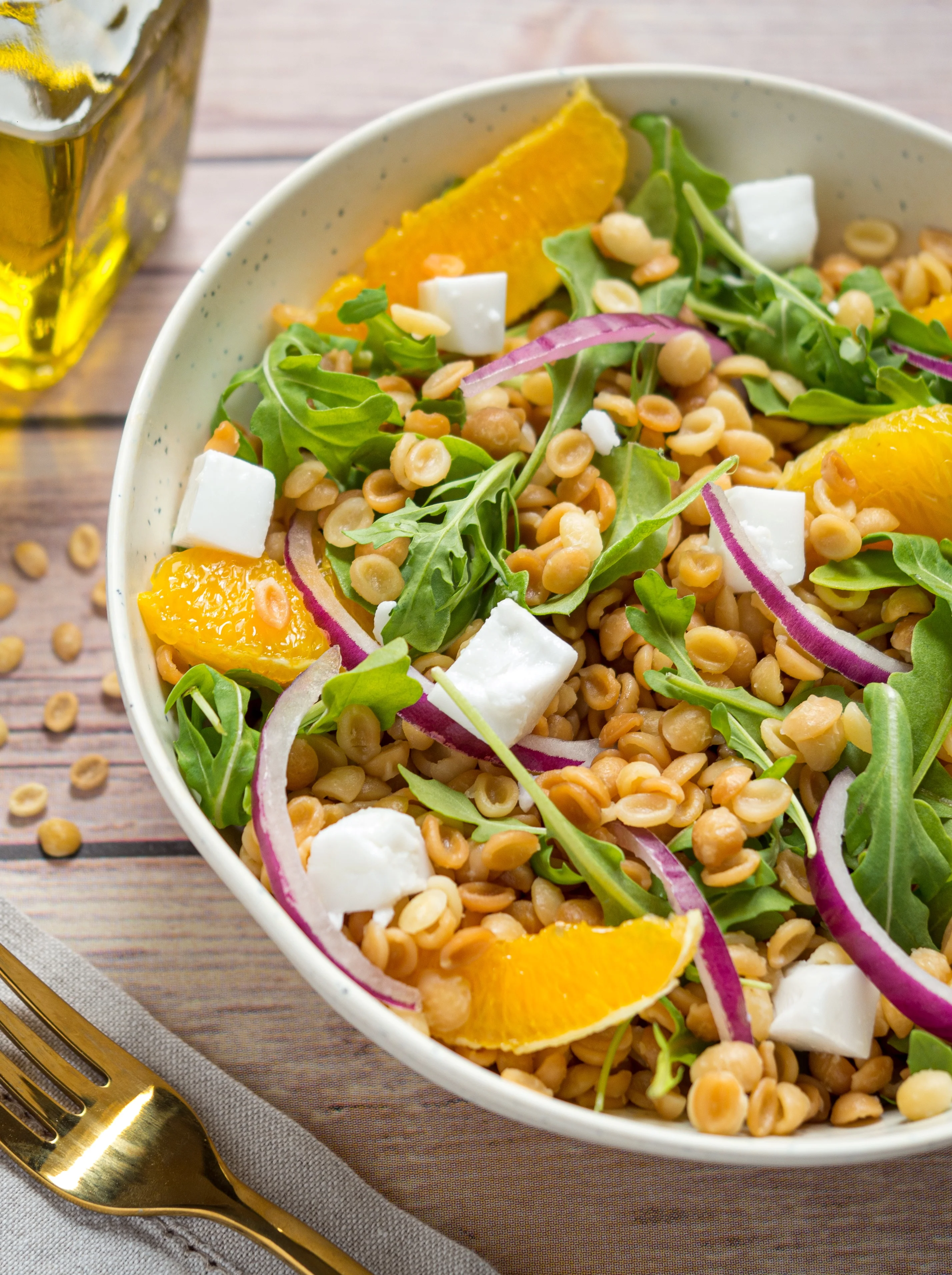 Salade de blé au manchego et oranges