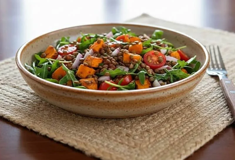 Salade de lentilles et patates douces rôties au citron