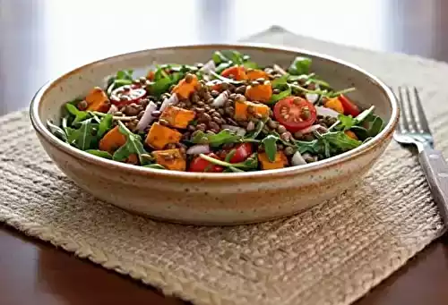 Salade de lentilles et patates douces rôties au citron