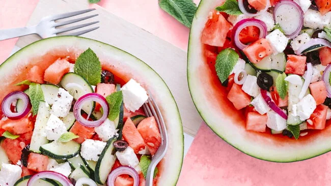 Salade de pastèque,feta, olive noire