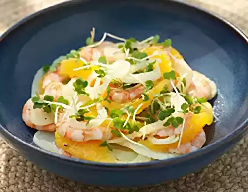 Salade pimentée de crevettes, pomelo et clémentine
