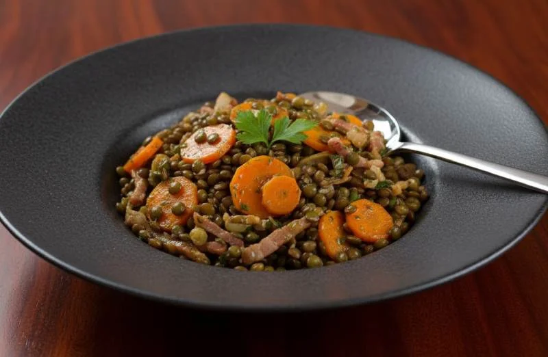 Salade savoureuse de lentilles aux carottes et lardons croustillants