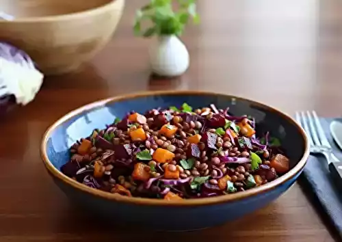Salade vitaminée betterave, chou rouge, lentilles et persil frais