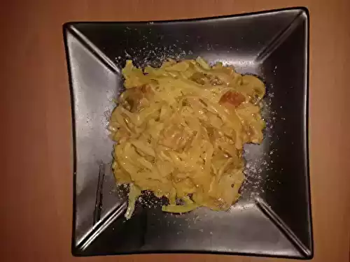 Spaghetti à la crême safranée et aux champignons
