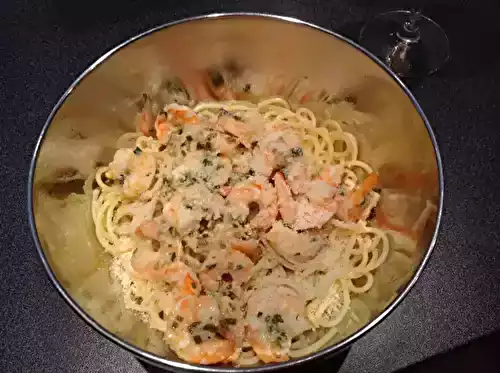 Spaghettonis aux crevettes al grana padano