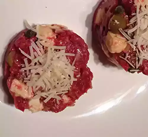 Steak tartare à l'italienne : tomate séchée et mozzarella