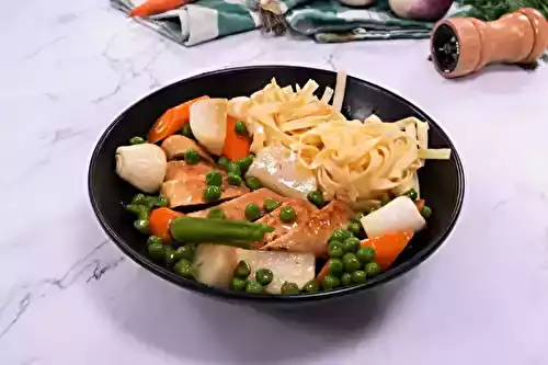 Suprême de poulet au cidre et petits légumes de printemps