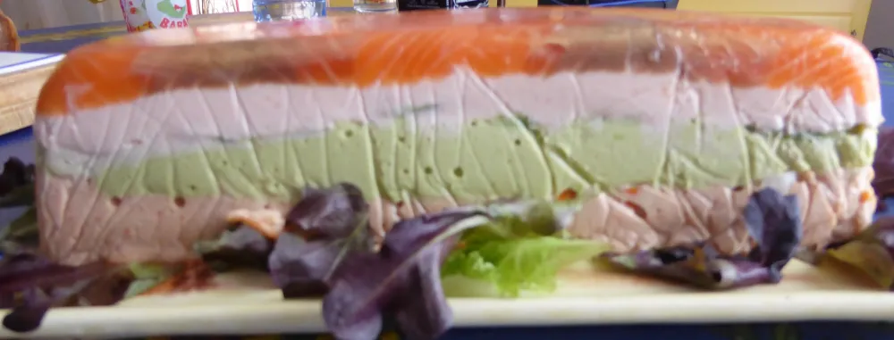 Terrine de saumon, avocat et surimi