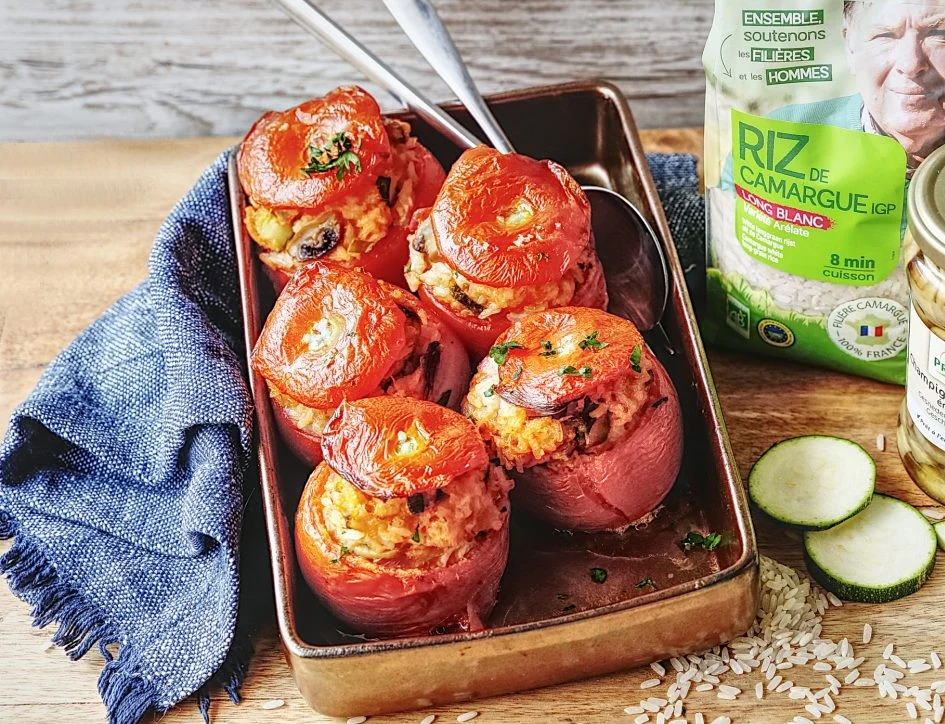 Tomates farcies au Lieu-Noir et au riz de Camargue