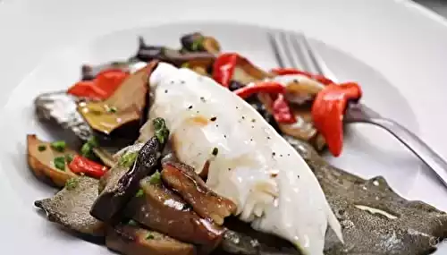 Turbot aux champignons et poivrons