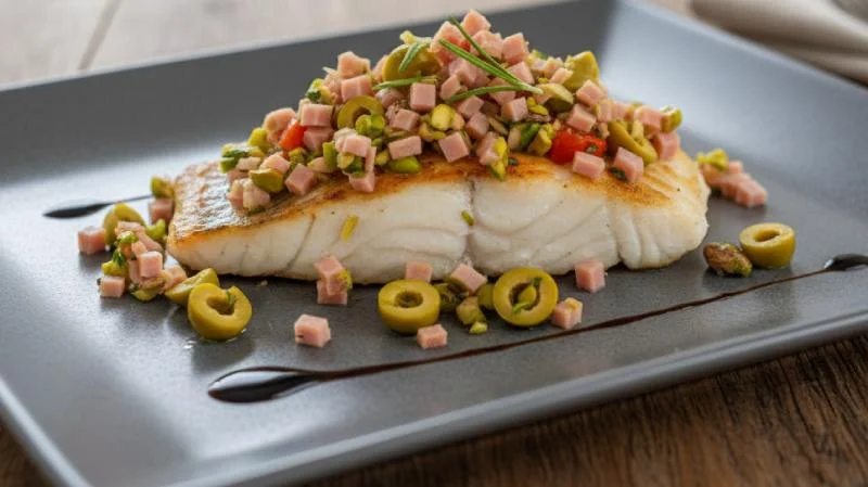 Turbot aux dès de jambon et d’artichauts