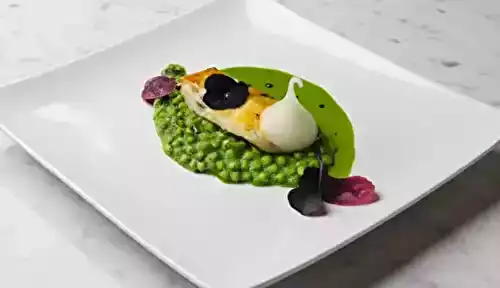 Turbot vapeur, coulis de petits pois à la verveine et au wasabi