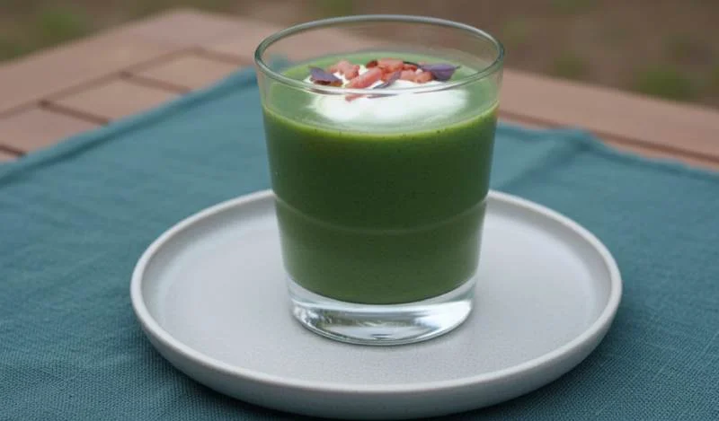 Velouté d’orties et rutabaga, chantilly salée aux lardons et basilic pourpre