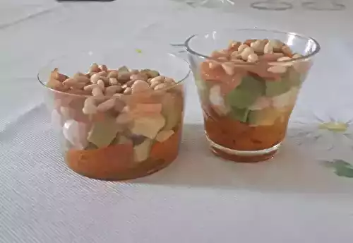 Verrine fraîcheur crevette/avocat/carotte
