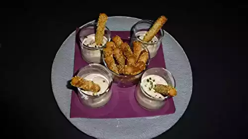 Verrines aux rillettes de saumon express et gressins