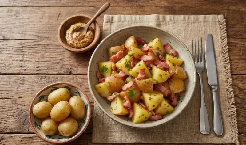 Salade tiède de pommes de terre aux lardons