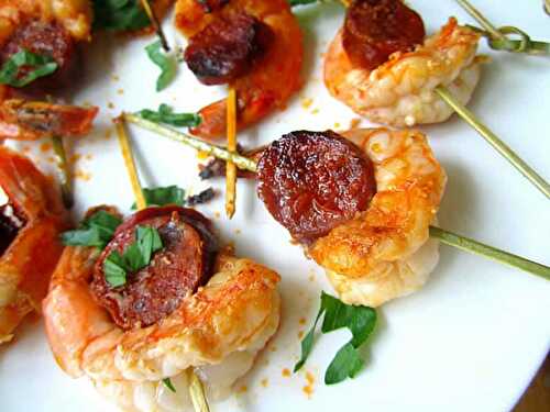 Brochettes aux crevettes chorizo - un apéro - un vrai régal.