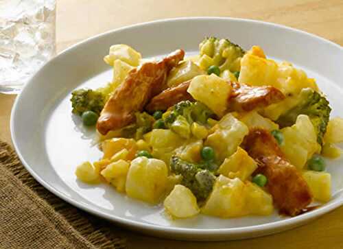 Poulet aux pomme de terre brocoli et petits pois cookeo - recette cookeo.