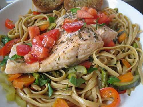 Recette one pot pasta saumon et légumes ww - dejeuner ou diner