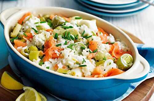 Risotto aux poireaux et saumon au cookeo - pour votre dîner.