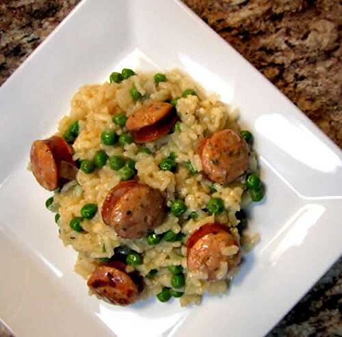 Risotto avec saucisses et petits pois au cookeo - recette cookeo.