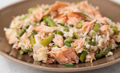 Risotto saumon asperges au cookeo - plat de riz pour votre dîner.