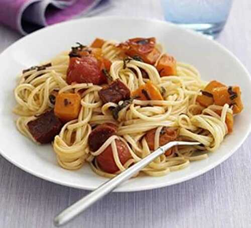 Spaghetti lardons chorizo cookeo - un délicieux plat de pâtes.
