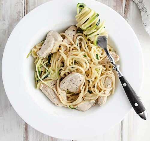 Spaghettis au poulet et courgette ww - plat à 5 SP par personne.