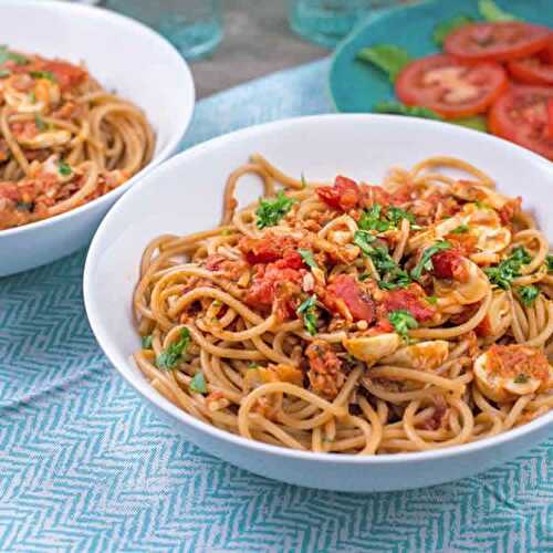 Spaghettis au thon et champignons au cookeo - votre plat de dîner.