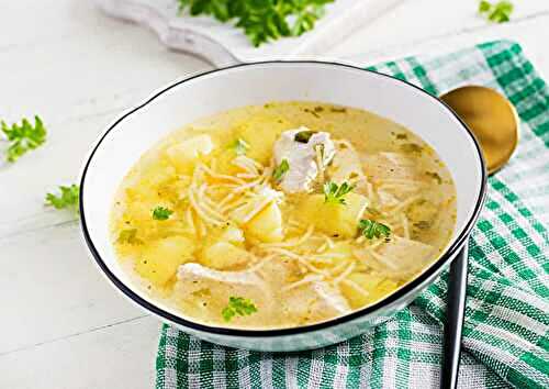 Soupe au poulet avec nouilles et pommes de terre – un plat apportant de la chaleur à votre corps.