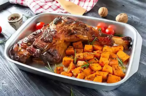 Cuisse de dinde rôtie au four avec cubes de citrouille