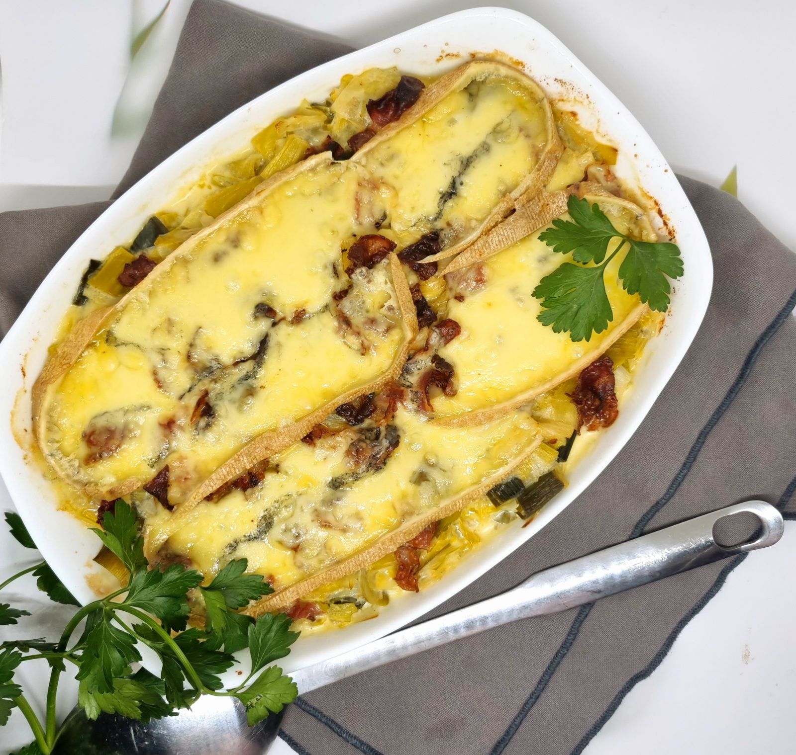 Gratin de poireaux au morbier