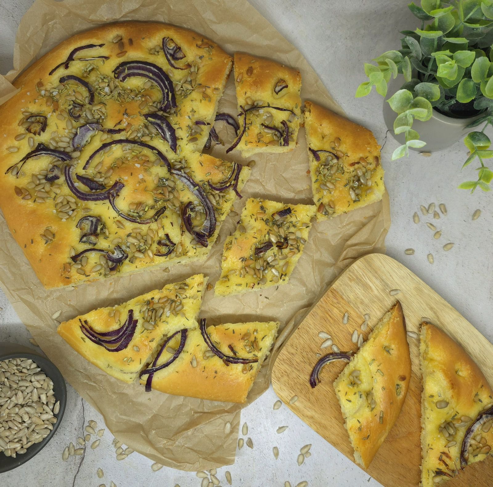 Focaccia oignon et graines de tournesol