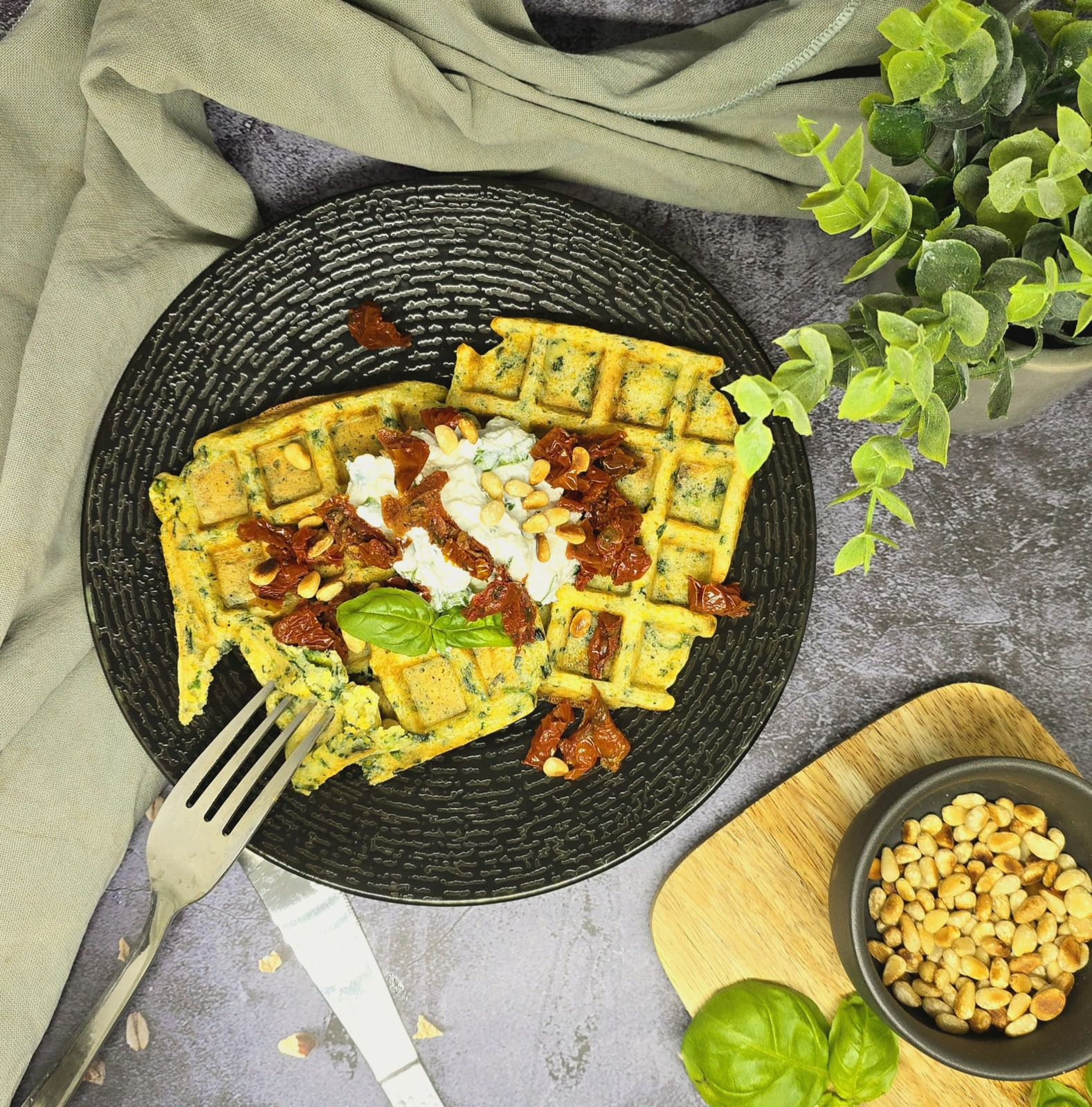 Gaufres de polenta et épinards