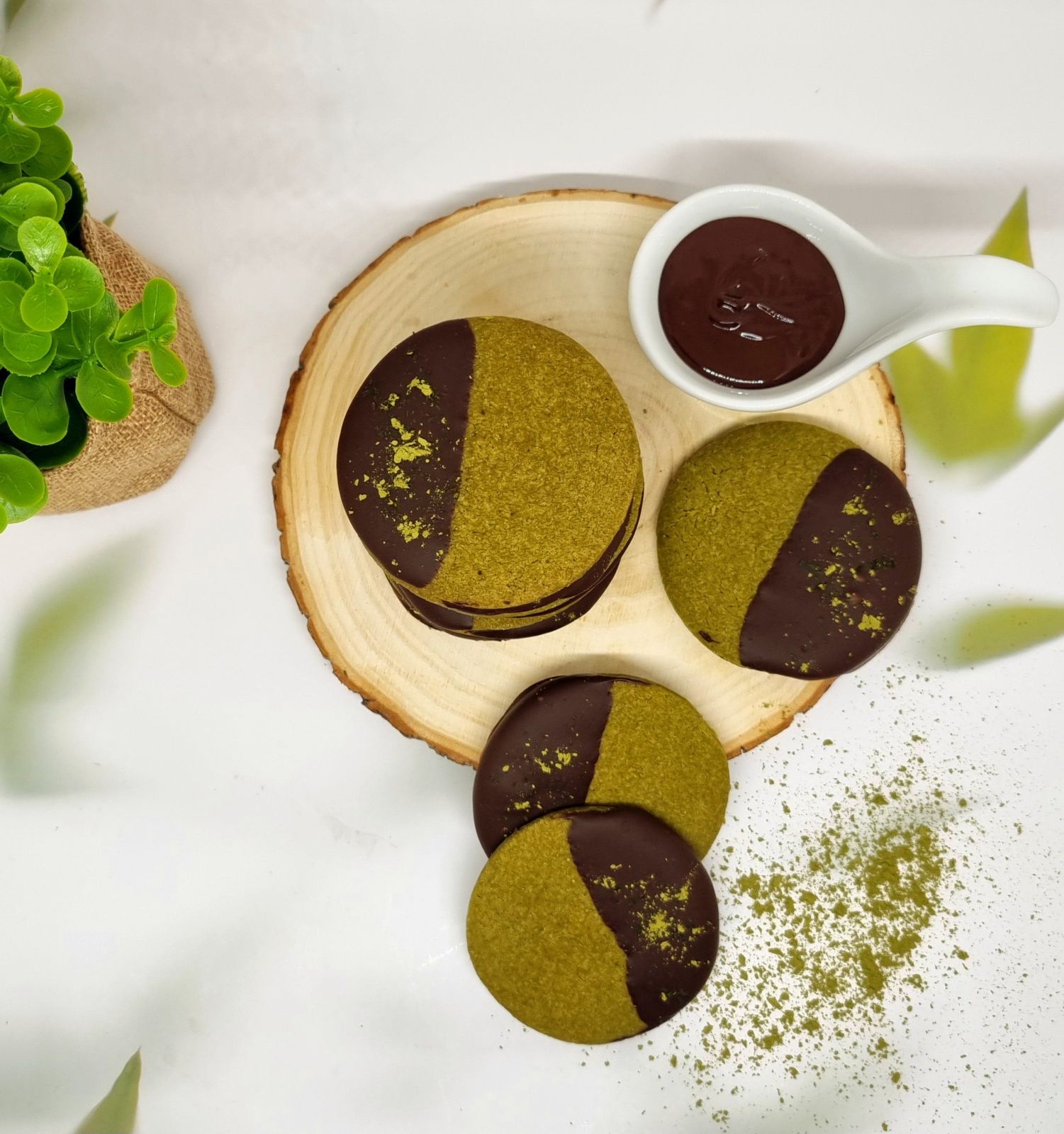 Shortbreads matcha chocolat noir
