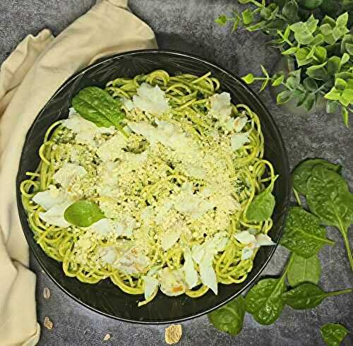 Spaghettis à la morue et à la crème d'épinards