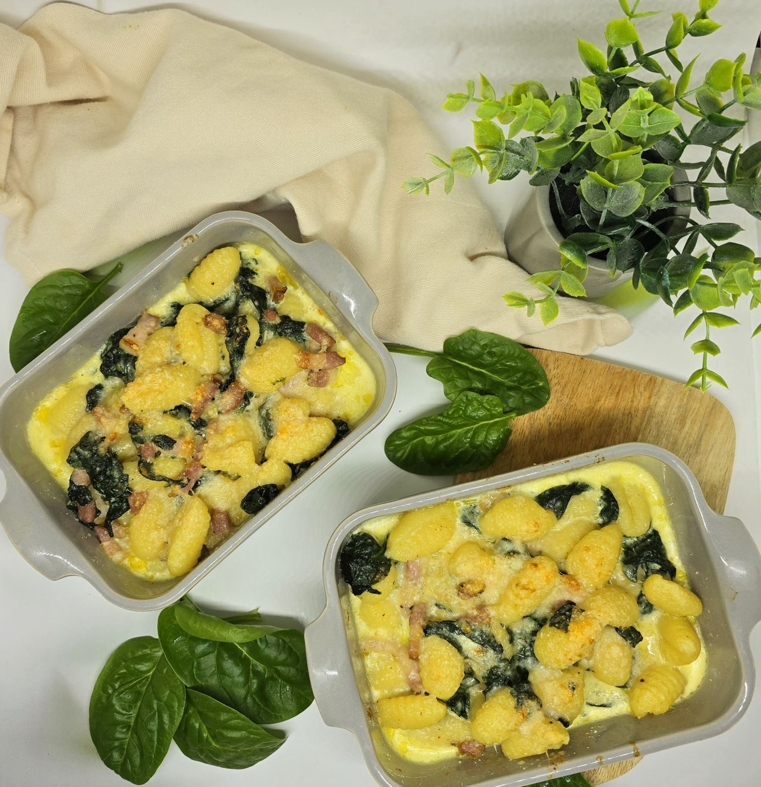 Gratin de gnocchis aux épinards et lardons