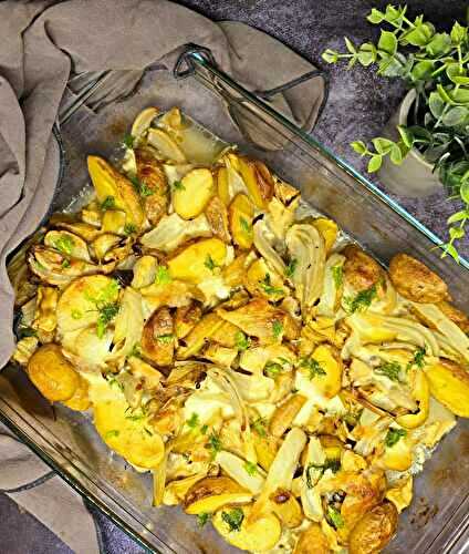 Pommes de terre, artichauts et fenouil rôtis au four