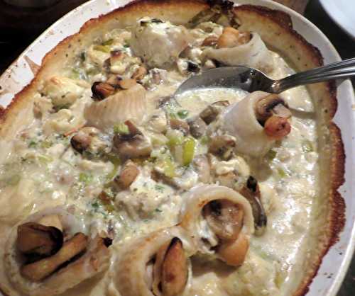 Roulades de filets de poisson aux moules et aux pétoncles