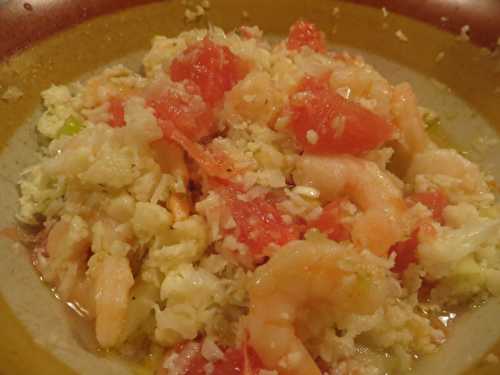 Taboulé de chou fleur, au pamplemousse et aux crevettes