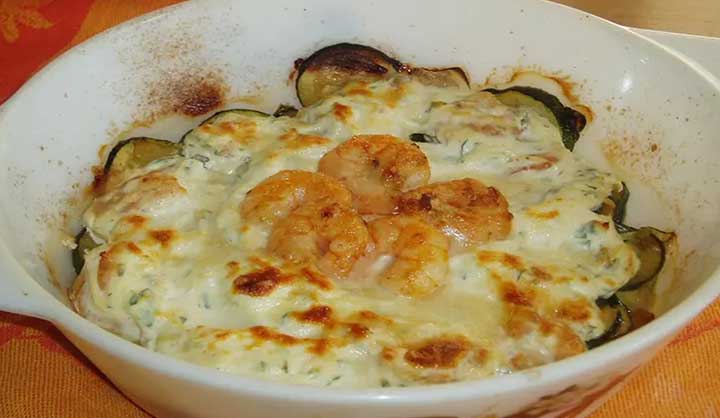 Gratin de courgettes aux crevettes et ricotta