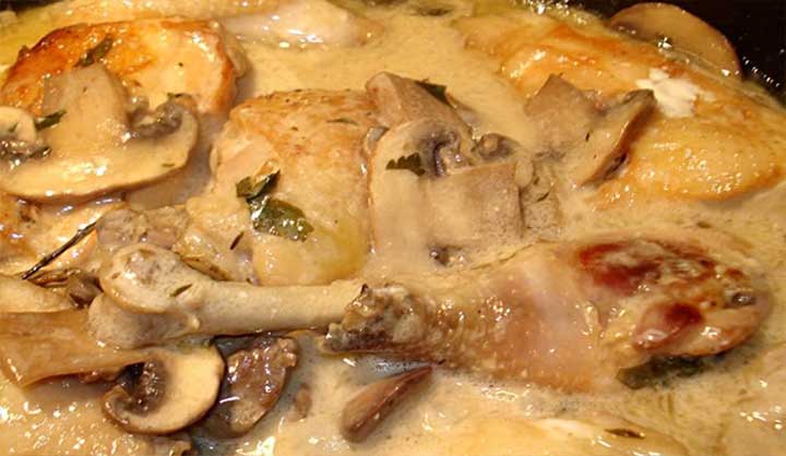 Recette Poulet, crème et champignons