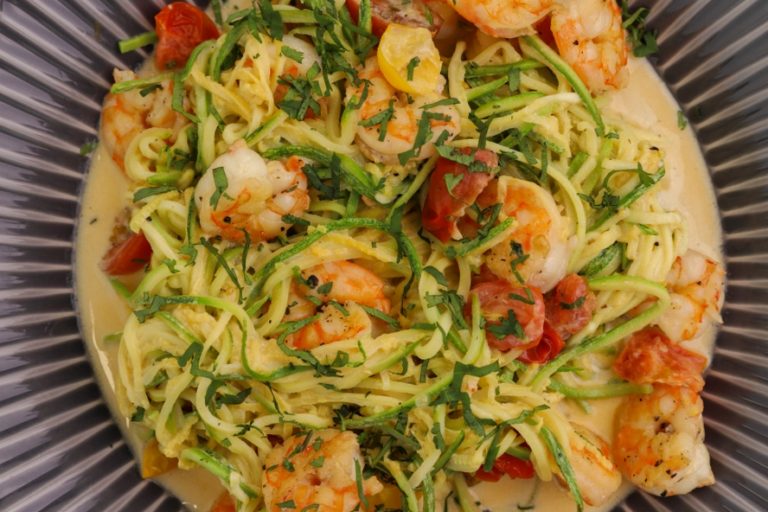 Spaghettis de courgettes aux crevettes WW