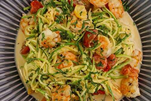 Spaghettis de courgettes aux crevettes WW