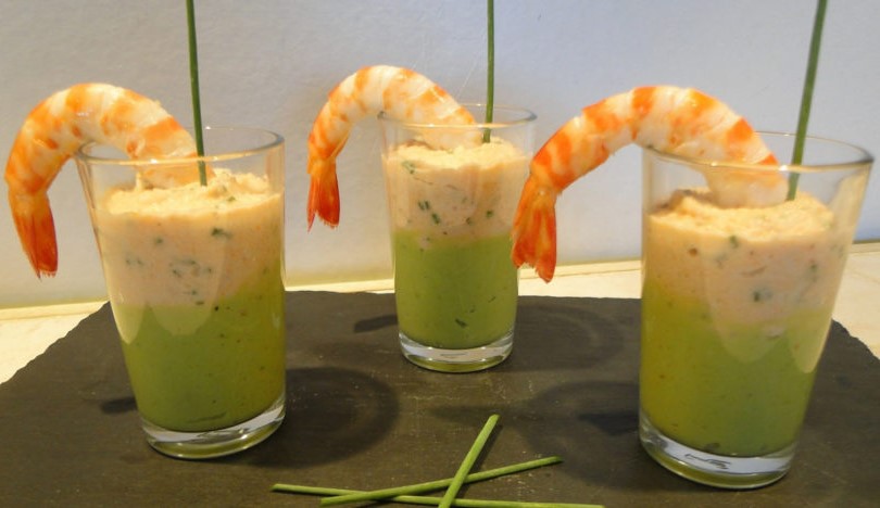 Verrines de mousse d’avocats et crème de crevettes